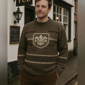 Vintage St Michael Grandpa Sweater Made in UK Brown Crew Neck Cosby M